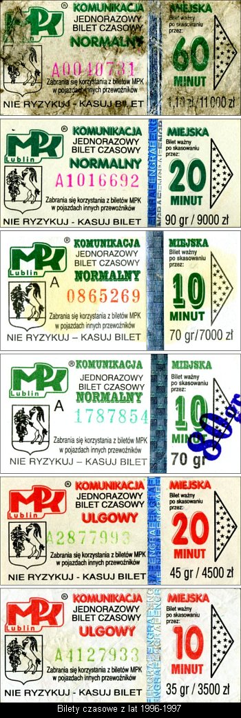 Bilety czasowe z lat 1996-1997